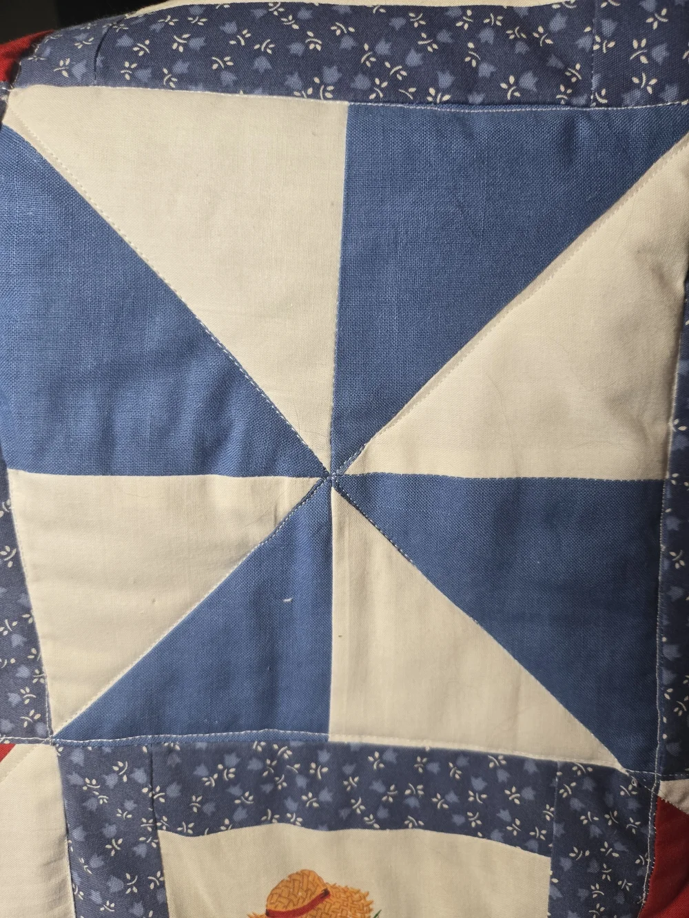 Handcrafted Cotton Patchwork Baby Quilt in Red, Blue & White